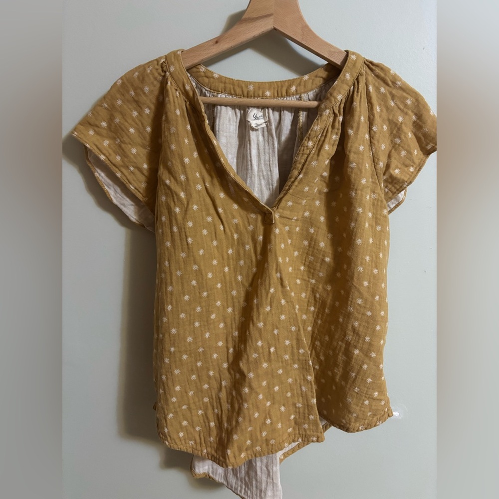 UpWest Flutter Sleeve Shirt Organic Cotton Plisse Popover Medium Womens